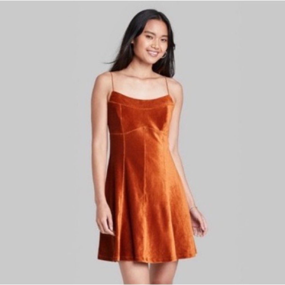 Wild Fable Orange Velvet Mini Dress NWT